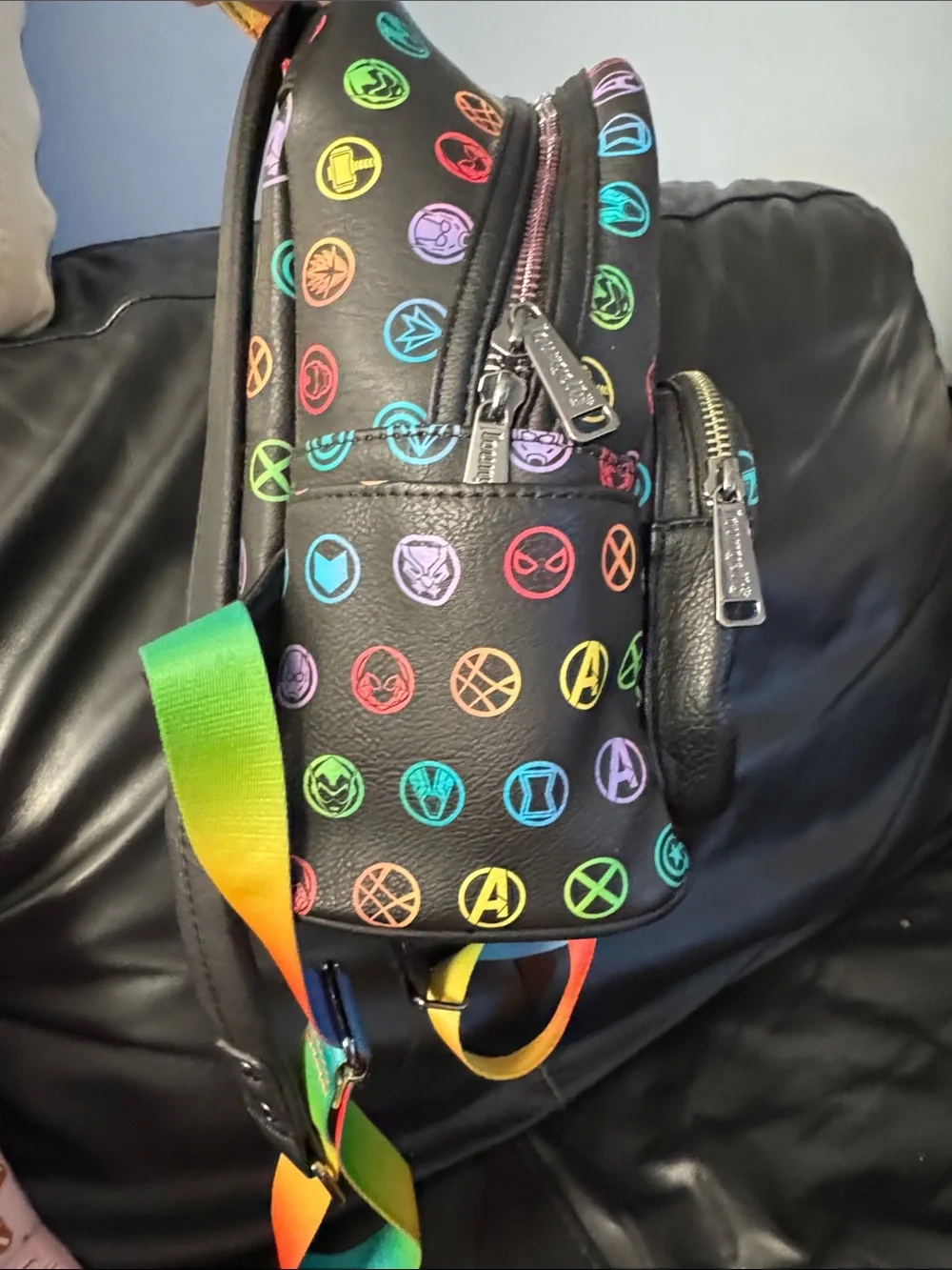 Marvel Kids Rainbow Icons Mini Backpack - Black with Rainbow Straps